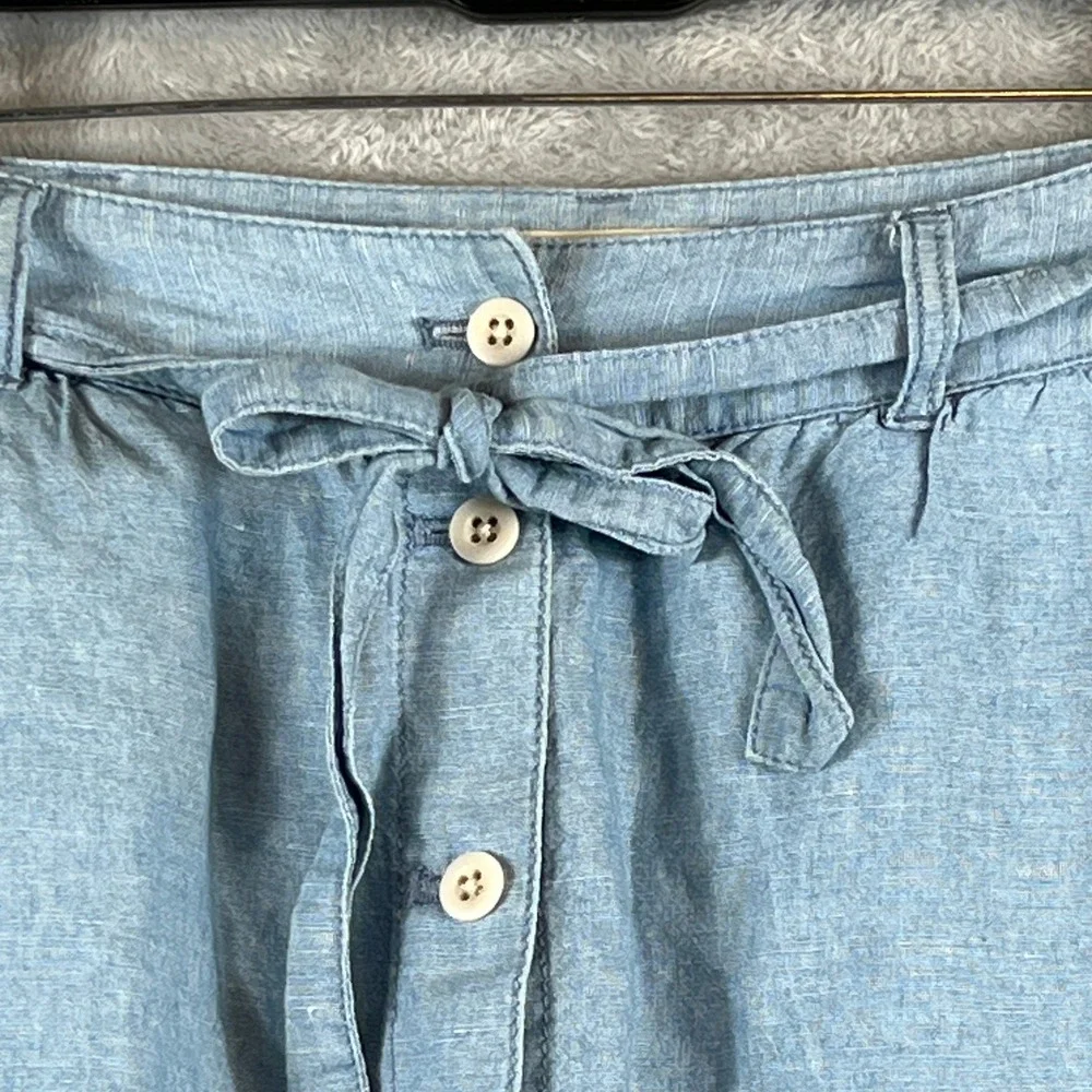 Madewell Cotton Linen Button Front Tie Waist Mini Skirt Chambray Blue Sz 4